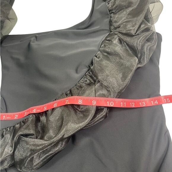 One Shoulder Black Ruffle Trim One Piece Swimsuit - Picture 7 of 10